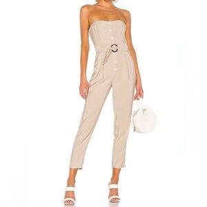 L’Academie Revolve Highway Khaki Belted Strapless Button-Down Jumpsuit
